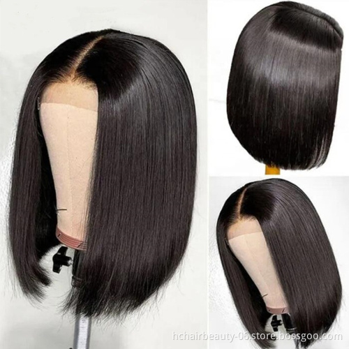 Factory Directly Provided Transparent Lace Short Curly Wig 100% Human Hair Straight Human Hair Virgin Bob Wigs
